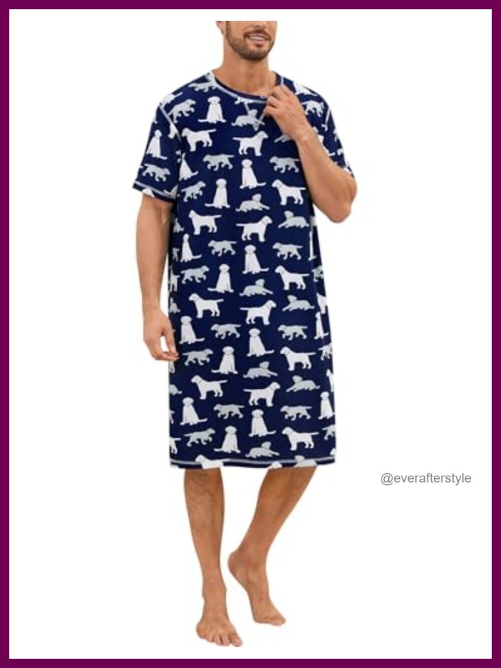 Men's Nightshirt Short Sleeve Henley Sleep Shirt Soft Modal Nightgown Sleepwear